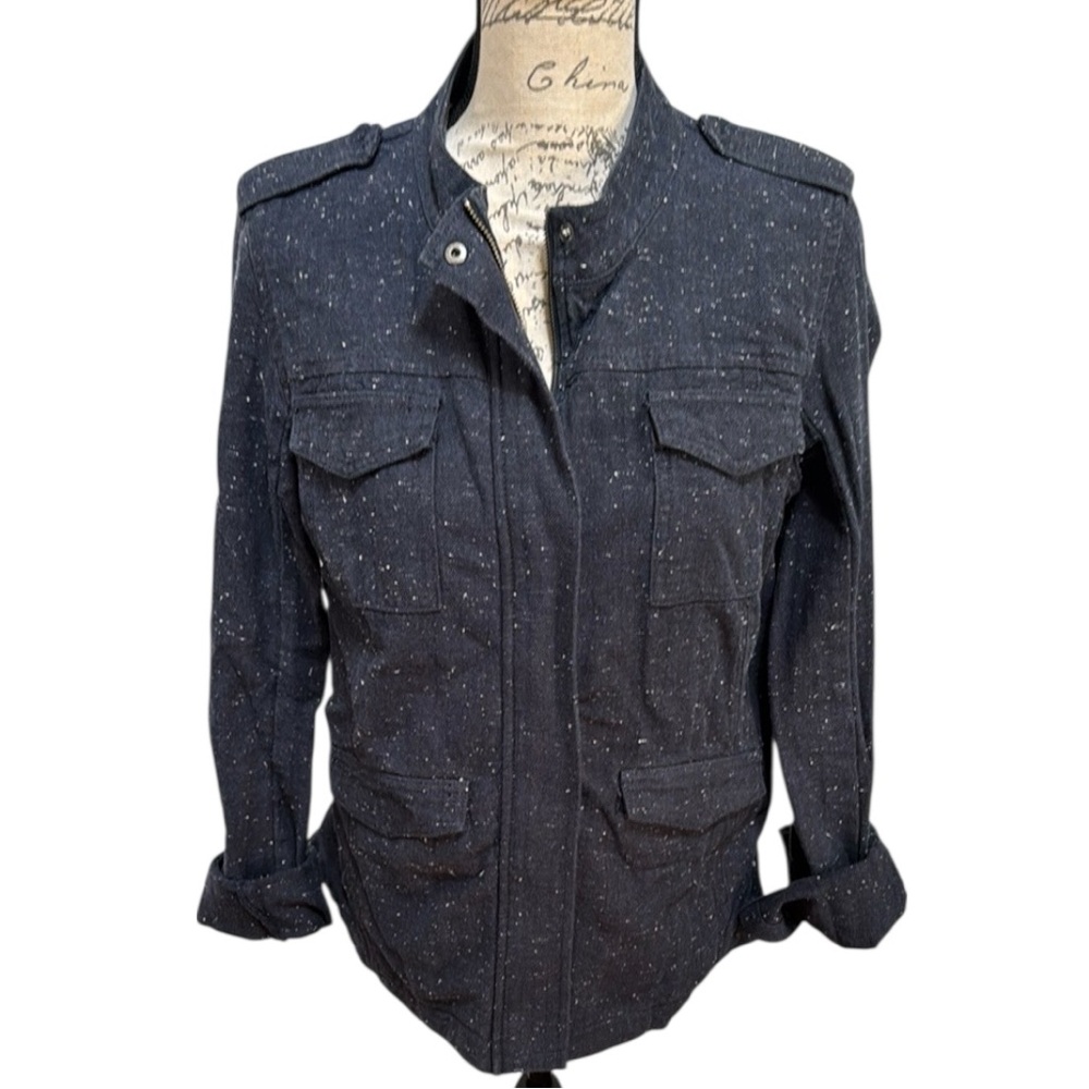 100% Cotton Hinge Utility Jacket: Fitted Silhouette Lined Herringbone Pattern
